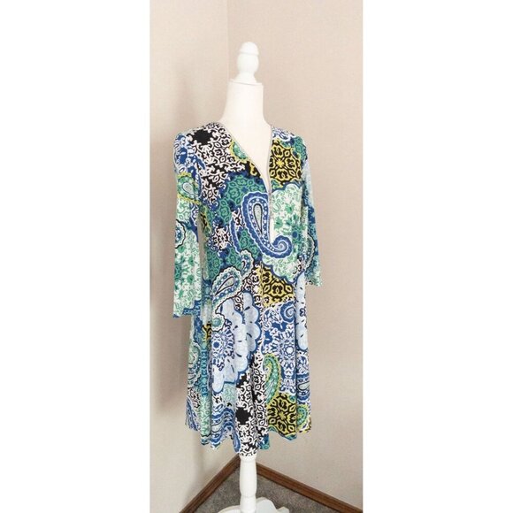 Joseph Ribkoff Paisley Multicolor 3/4 Sleeve Zip-Front A-Line Dress 2 - Picture 6 of 16